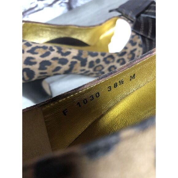 Taryn Rose Leopard Print Brown Bow Peep Toe Heels Shoes Women Sz 9M US/38.5EU - Picture 8 of 16